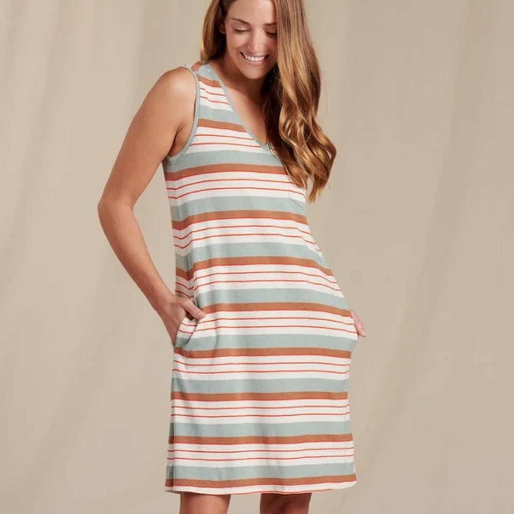Toad&Co Grom Tank Dress Medium Striped Hemp Organic Cotton sustainable outdoors